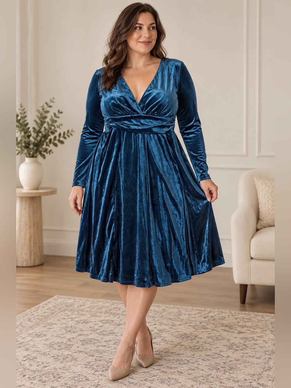 NWT Dress Day Teal Velvet Fit & Flare Dress L Holiday Party Event Cocktail Dress